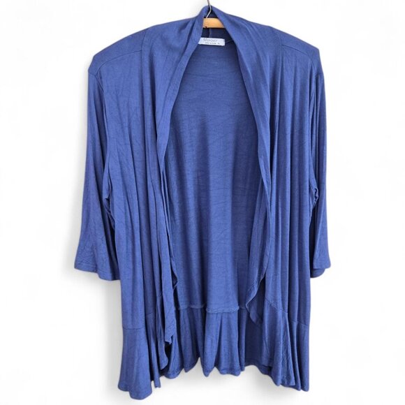 Mofavor Sweaters - Mofavor Womens Blue Open-Front Ruffle Hem Cardigan XL Lightweight Drape